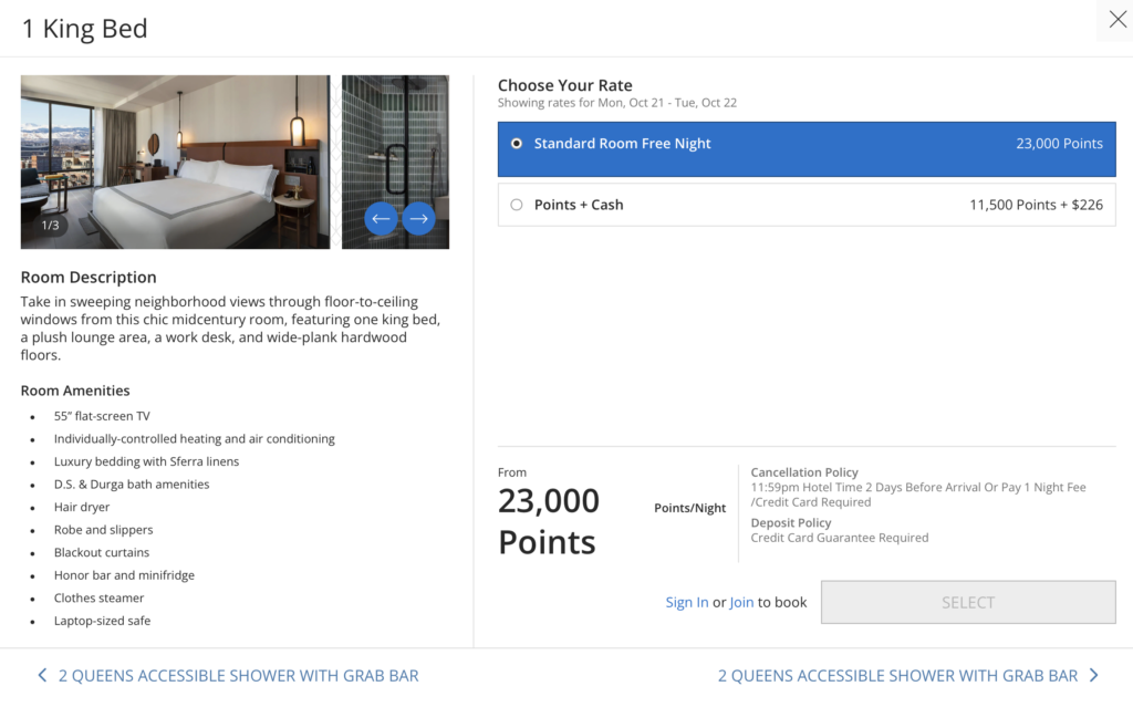 screenshot of hotel pricing